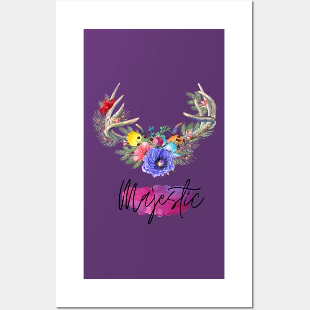 Majestic (Wildflower Antlers) Wall Art by NixieNoo